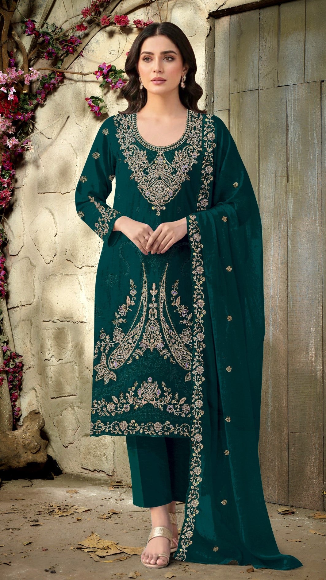 Anaita Dark Green Velvet Suit With Embroidery Codding Work - Distacart