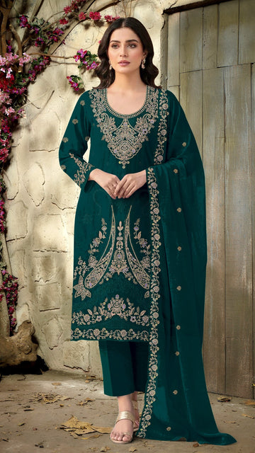 Anaita Dark Green Velvet Suit With Embroidery Codding Work - Distacart