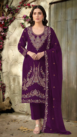 Thumbnail for Anaita Maroon Velvet Suit With Embroidery Codding Work - Distacart