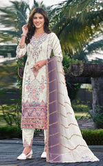 Thumbnail for Anaita White & Lavender Silk Suit with Embroidery & Sequence Work - Distacart