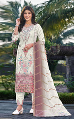 Thumbnail for Anaita White & Peach Silk Suit with Embroidery & Sequence Work - Distacart