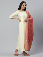 Thumbnail for AURELIA White Ethnic Motifs Satin Maxi Dress