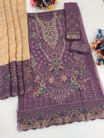 Thumbnail for Anaita Purple Silk Suit With Embroidery & Sequence Work - Dista