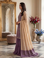Thumbnail for Anaita Purple Silk Suit with Embroidery & Khatli Work - Dista