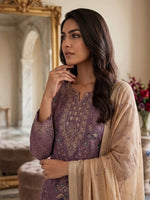 Thumbnail for Anaita Purple Silk Suit with Embroidery & Khatli Work - Dista