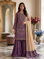 Thumbnail for Anaita Purple Silk Suit with Embroidery & Khatli Work - Dista