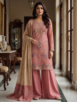 Thumbnail for Anaita Peach Silk Suit with Embroidery & Khatli Work - Dista