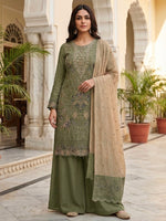 Thumbnail for Anaita Mehendi Silk Suit with Embroidery & Khatli Work - Dista