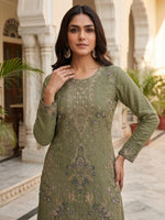 Thumbnail for Anaita Mehendi Silk Suit with Embroidery & Khatli Work - Dista