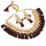 Thumbnail for Tehzeeb Creations Back Meenakari Gold-Polished Tika Earring Combo Uncut Big Faux Kundan Choker Necklace set - Distacart