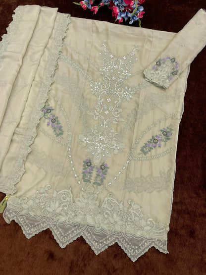 Anaita Green Chiffon Semi Stitched Suit with Embroidery Thread & Khatli Work - Dista