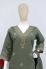 Thumbnail for Anaita Green Roman Silk Stitched Plazzo Suit with Embroidery & Sequence Work - Distacart