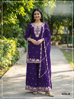 Thumbnail for Anaita Violet Chinon Stitched Plazzo Suit with Embroidered & Bearts Work - Distacart