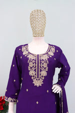 Thumbnail for Anaita Violet Chinon Stitched Plazzo Suit with Embroidered & Bearts Work - Distacart
