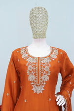 Thumbnail for Anaita Orange Chinon Stitched Plazzo Suit with Embroidered & Bearts Work - Distacart
