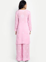 Thumbnail for ADA Floral Embroidered Round Neck Long Sleeve Regular Chikankari Kurta With Palazzos - Distacart