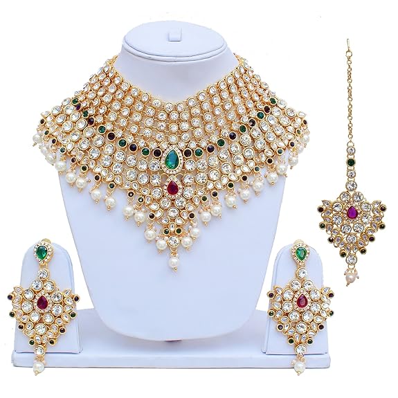 Tehzeeb Creations Semi Bridal Dulhan Dulhan Wedding & Engagement Necklace Set with Mang Tikka for Girls & Women - Distacart