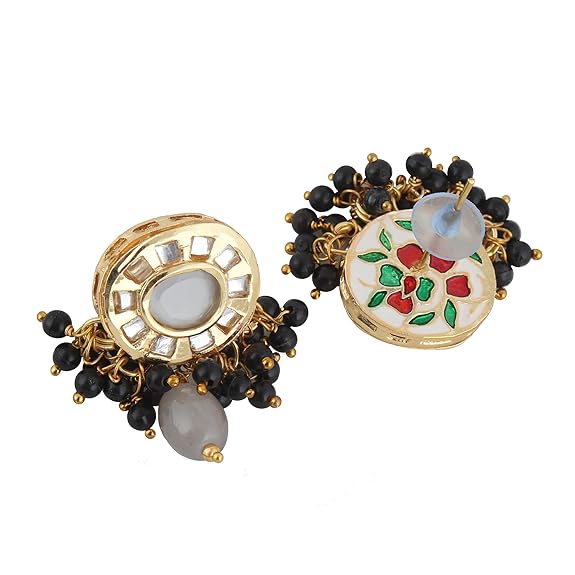 Tehzeeb Creations Meenakari Gold-Polished Earring Combo Uncut Big Faux Kundan Choker Necklace set - Distacart