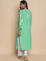 Thumbnail for HOUSE OF KARI Floral Embroidered Chikankari A-Line Kurta - Distacart