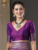 Thumbnail for Anouk Purple & Gold-Toned Ethnic Motifs Woven Design Zari Banarasi Saree - Distacart