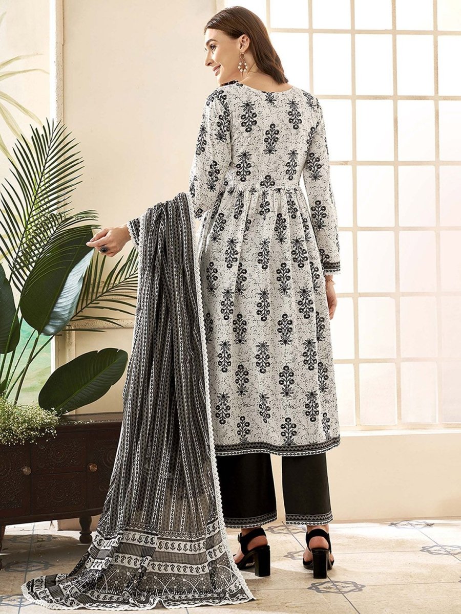 Anouk Ethnic Motifs Printed Angrakha Pure Cotton Kurta with Palazzos & With Dupatta