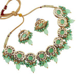 Thumbnail for Tehzeeb Creations Meenakari Gold-Polished Earring Combo Uncut Big Faux Kundan Choker Necklace set - Distacart