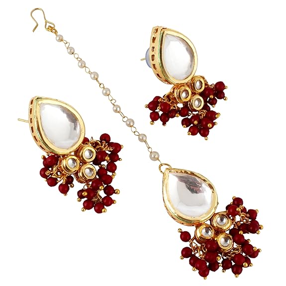 Tehzeeb Creations Back Meenakari Gold-Polished Tika Earring Combo Uncut Big Faux Kundan Choker Necklace set - Distacart