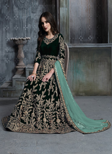 Monjolika Fashion Stunning Wine Color Velvet Embroidery Patiala Suit - Distacart