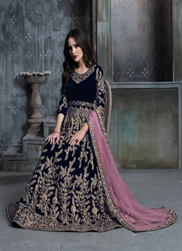 Monjolika Fashion Stunning Dark Green Color Velvet Embroidery Patiala Suit - Distacart