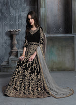 Thumbnail for Monjolika Fashion Stunning Dark Blue Color Velvet Embroidery Patiala Suit