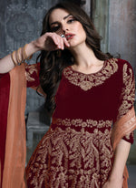 Thumbnail for Monjolika Fashion Stunning Maroon Color Velvet Embroidery Patiala Suit