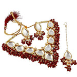 Thumbnail for Tehzeeb Creations Back Meenakari Gold-Polished Tika Earring Combo Uncut Big Faux Kundan Choker Necklace set - Distacart