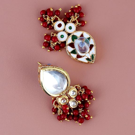 Tehzeeb Creations Back Meenakari Gold-Polished Tika Earring Combo Uncut Big Faux Kundan Choker Necklace set - Distacart