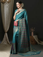 Thumbnail for NOZ2TOZ Women's Silk Blend Blue Woven Design Designer Saree With Blouse Piece - Distacart