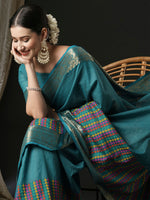 Thumbnail for NOZ2TOZ Women's Silk Blend Blue Woven Design Designer Saree With Blouse Piece - Distacart