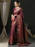 Thumbnail for NOZ2TOZ Women's Silk Blend Magenta Woven Design Designer Saree With Blouse Piece - Distacart