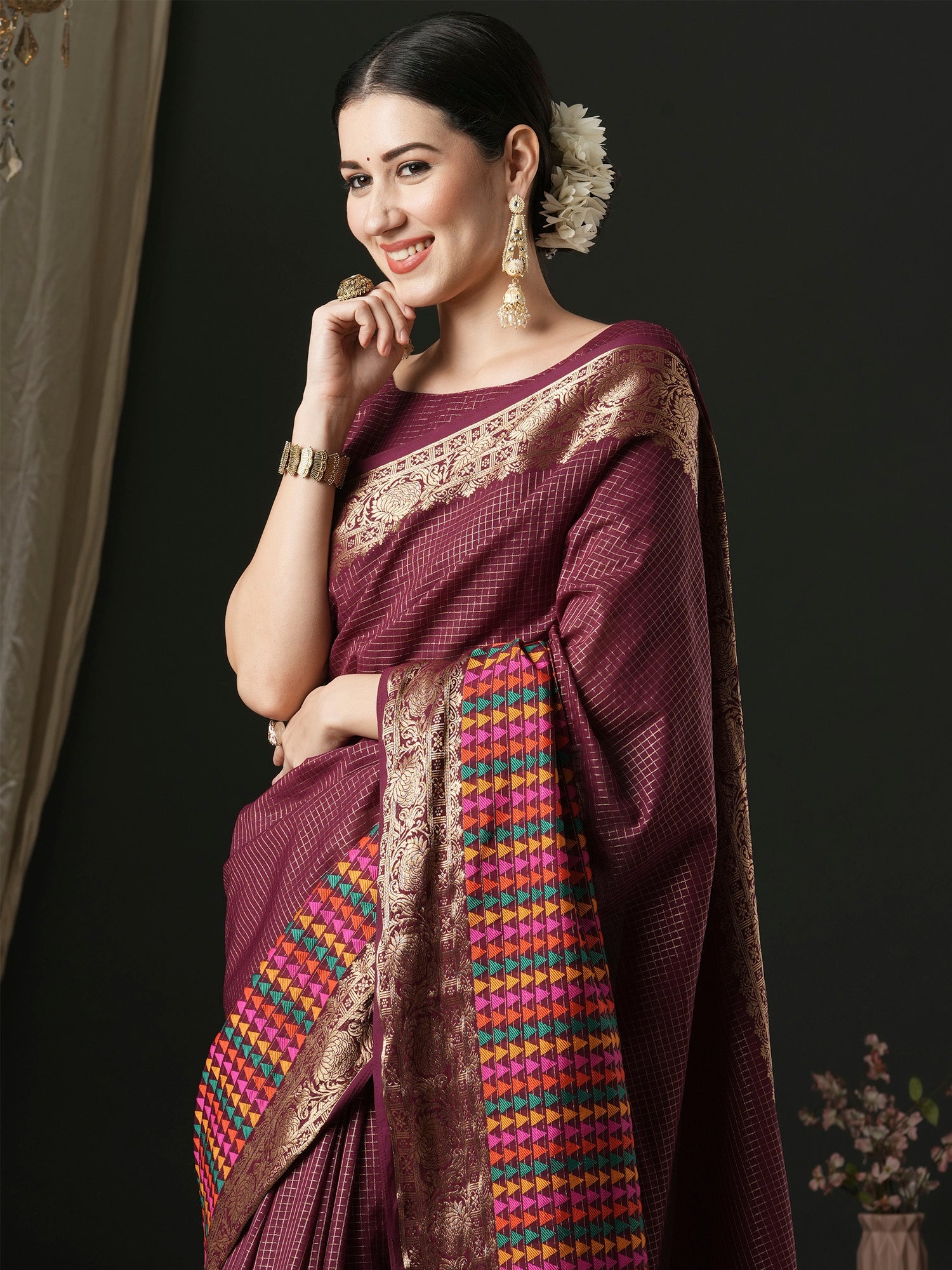 NOZ2TOZ Women's Silk Blend Magenta Woven Design Designer Saree With Blouse Piece - Distacart