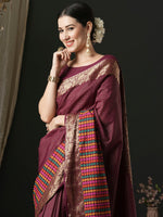 Thumbnail for NOZ2TOZ Women's Silk Blend Magenta Woven Design Designer Saree With Blouse Piece - Distacart