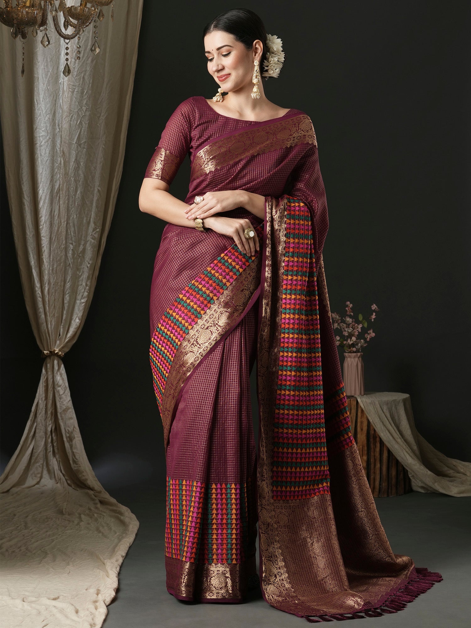 NOZ2TOZ Women's Silk Blend Magenta Woven Design Designer Saree With Blouse Piece - Distacart
