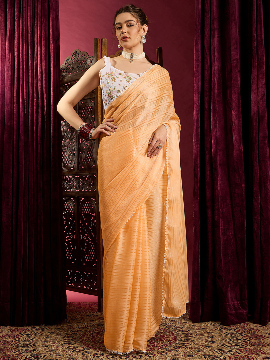 NOZ2TOZ Women's Chiffon Yellow Solid Celebrity Saree With Blouse Piece - Distacart