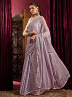 Thumbnail for NOZ2TOZ Women's Chiffon Lavender Solid Celebrity Saree With Blouse Piece - Distacart