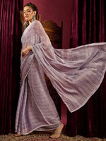 Thumbnail for NOZ2TOZ Women's Chiffon Lavender Solid Celebrity Saree With Blouse Piece - Distacart
