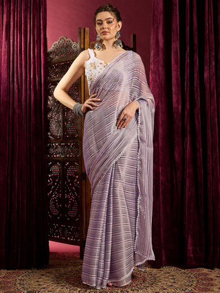 NOZ2TOZ Women's Chiffon Lavender Solid Celebrity Saree With Blouse Piece - Distacart