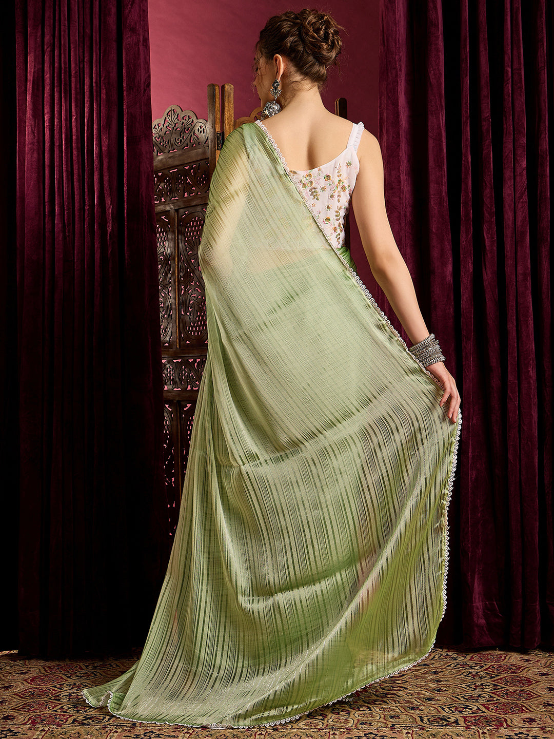 NOZ2TOZ Women's Chiffon Green Solid Celebrity Saree With Blouse Piece - Distacart