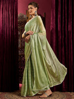 Thumbnail for NOZ2TOZ Women's Chiffon Green Solid Celebrity Saree With Blouse Piece - Distacart
