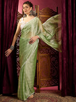 Thumbnail for NOZ2TOZ Women's Chiffon Green Solid Celebrity Saree With Blouse Piece - Distacart