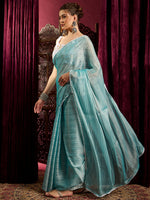 Thumbnail for NOZ2TOZ Women's Chiffon Blue Solid Celebrity Saree With Blouse Piece - Distacart