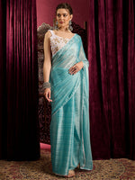 Thumbnail for NOZ2TOZ Women's Chiffon Blue Solid Celebrity Saree With Blouse Piece - Distacart