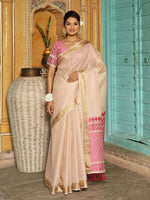 Thumbnail for Astita Pink Linen Saree