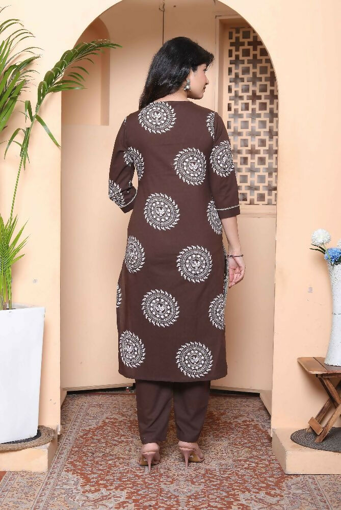 Miravan Womens Brown Animal Printed Kurta With Palazzo - Dista